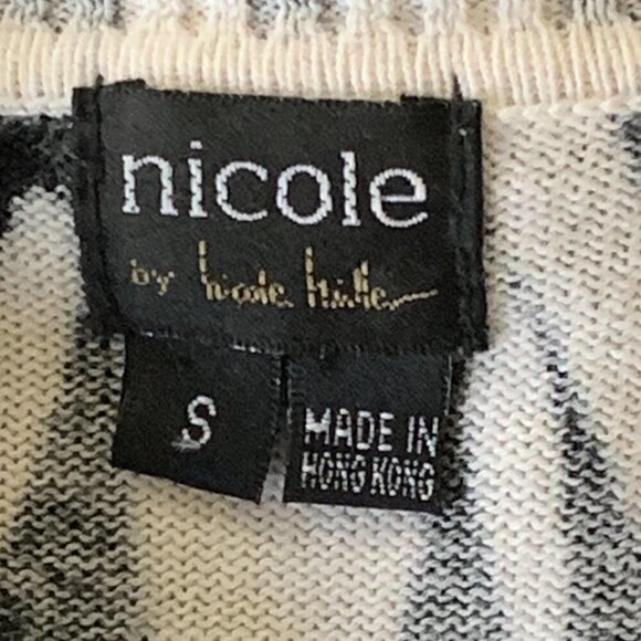 Nicole Miller Mod Button Front V-Neck Cardigan Sweater S Black & White #199H - Picture 6 of 6